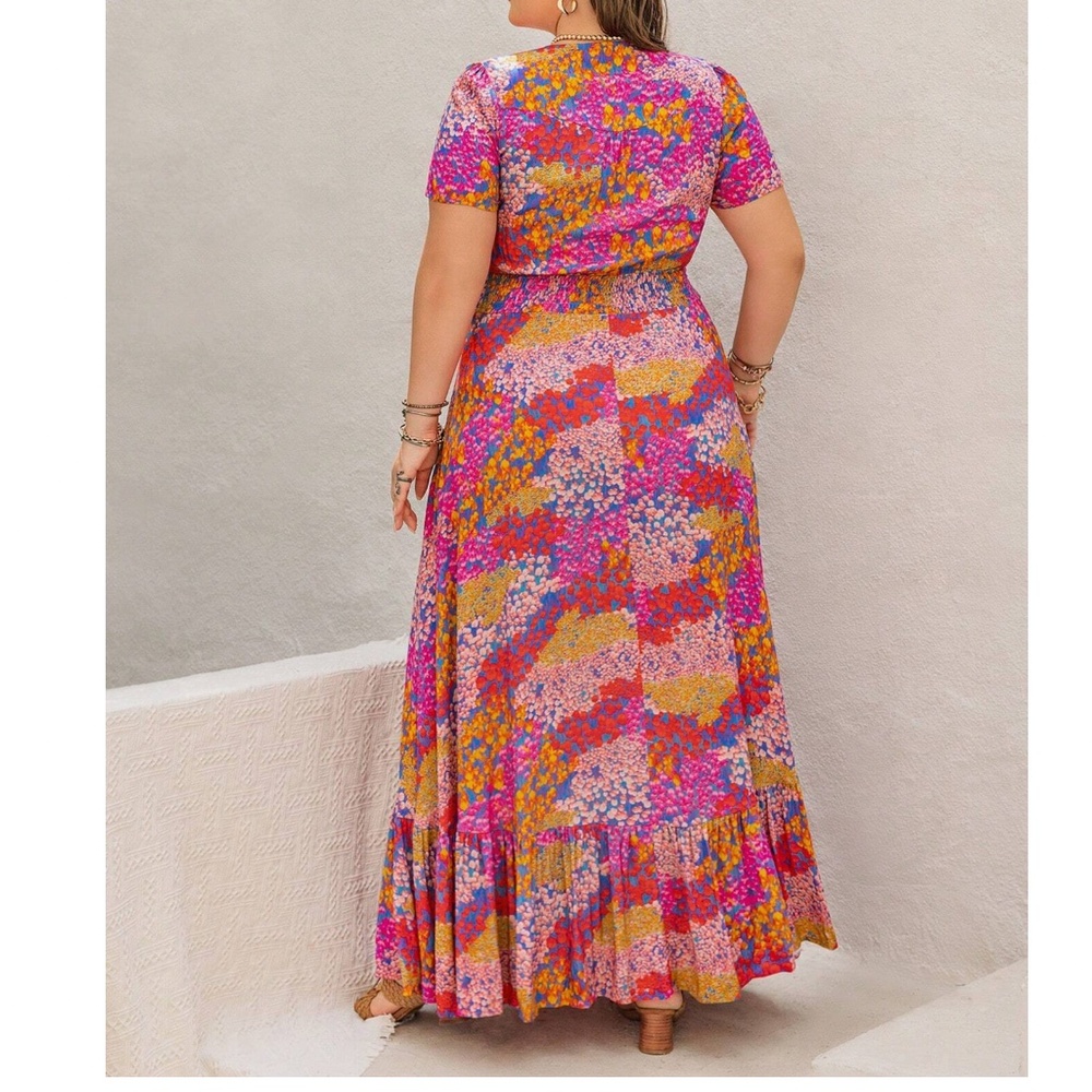 Plus Boho Floral Print Button Down Ruffle Hem Maxi Dress - Picture 2 of 5